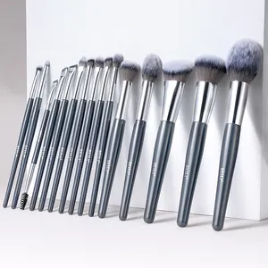 BEILI Wholesale Custom Unique 15pcs Luxury Grey Makeup Brushes Kit Private Label Vegan Synthetic Hair Powder Brush Set Makeup