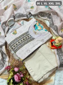 ผ้าไหมมัสลินสีแฟนซีนักออกแบบสไตล์โมเดิร์นคุณภาพเยี่ยมพร้อมพิมพ์และทำงานด้วยมือกางเกง kurti และ dupatta - Product Image 5