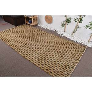 Tapis géométrique en laine beige marron, classique et écologique, moderne, pour adolescents, 4.6x8.9 pieds, patchwork, rectangle, poils moyens, salle à manger en latex - Product Image 3