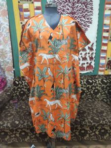 Robe tunique en coton décontracté pour femmes Jungle Safari imprimé élégant indien Orange vif caftan vêtements d'été robe longue confortable - Product Image 2