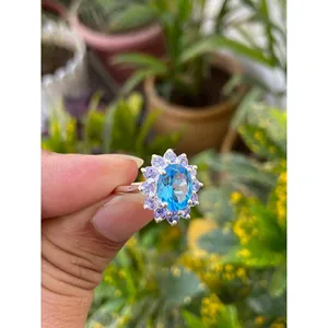 Ensemble de bijoux fins en argent 925 avec anneau en topaze bleue et tanzanite - Product Image 4