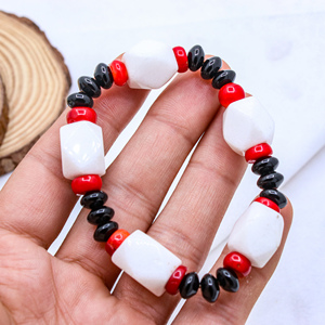 Ónix negro natural, Coral redondo liso y ópalo pulsera de piedras preciosas Chakra curación Stratchable pulsera joyería mayorista - Product Image 3