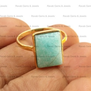 Anillo de aniversario de bodas de plata de ley fina hecho a mano estilo bohemio chapado en oro de 18 quilates 12x16mm amazonita natural fiestas suaves - Product Image 3