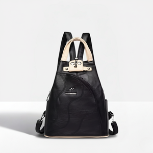 <b>Lady</b> Stylish Water-Resistant Compact Vegan Leather <b>Backpack</b> Detachable Strap Fashionable Vintage Print Office National Polyester - Product Image 1