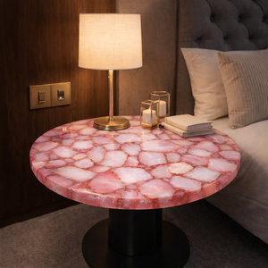 Mesa de Noche de Resina Epoxi y Ágata Rosa Ecológica de Lujo, Hecha a Mano por Diseñadores, para Decoración Moderna del Hogar, Regalo de Diwali/Bautizo - Product Image 1