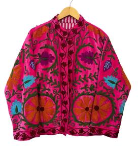 Handmade Indian Suzani Embroidery <b>Velvet</b> Breathable Eco-Friendly <b>Jacket</b> <b>Women</b> Floral Stripe Quilted Cotton Filling Winter Ethnic - Product Image 1