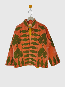 Chaqueta de Terciopelo con Cuello Mao y Patrón de Cactus Bordado, Manga Larga, Corte Regular, para Adultos, Ropa de Otoño - Product Image 1