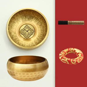 Cuenco de canto Om tibetano hecho a mano, campana de Metal marrón para meditación, Yoga, terapias curativas de sonido, Pin Striker de madera de fundición - Product Image 2