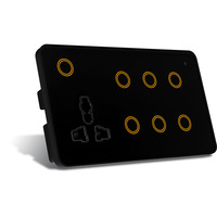 Interruptor Wifi Combinado de 6 Gangs y Enchufe de Pared Estándar del Reino Unido MakeGood de 147x86 mm, Interruptor de Panel de Vidrio Táctil Inteligente con Retroiluminación RGB