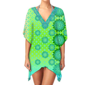 ชุดเดรสคาฟตันสั้นสำหรับผู้หญิงชุดเดรสลำลองคอวีระบายอากาศได้ดีสำหรับฤดูร้อน - Product Image 3