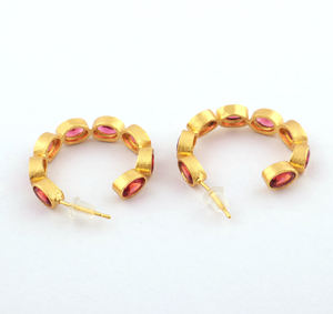 Pendiente de aro de cuarzo rojo circular, pendiente de aro brillante cepillado, delicado, minimalista, para uso diario, pendiente de aro de piedra múltiple - Product Image 2