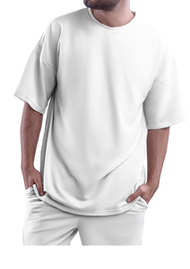 Camiseta blanca extragrande de algodón para hombre, manga corta, cuello redondo, estilo casual, jersey sólido, hecha en India - Product Image 4