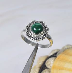Malachite verte Bague en argent sterling 925 avec pierres précieuses faite à la main Designer april Birthstone Jewelry - Product Image 4