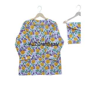 Conjunto de Pijama de Verano para Mujer, Estampado Floral, 100% Algodón, Tejido de Punto Transpirable de Secado Rápido con Cierre de Cordón - Product Image 2