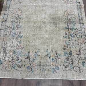 Grand tapis turc de 5,2 x 8,6 pieds, tapis à carreaux gris vintage - Product Image 2