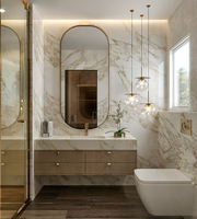 Meuble de salle de bain mural moderne en mélamine de luxe avec effet marbre suspendu, style ardoise, pour rangement et vasque