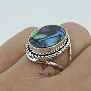 <b>Abalone</b> Silver Ring Boho Handmade Inlay Paua <b>Shell</b> Ring Licensed Private Gift for Her Featuring Unique Bohemian Style Jewelry - Product Image 6