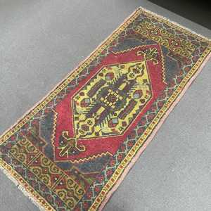 Turkish 2x4.2 ft Rug, Small Vintage Rug, Red <b>Yellow</b> Southwestern Rug - Product Image 5