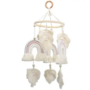Custom Wooden Beads Macrame Tassel Baby Crib Mobile Handmade Woven Pendant Ceiling Nursery Mobile Decor