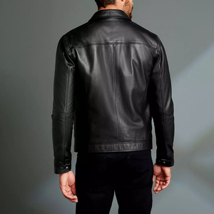 Veste en cuir noir pour hommes en cuir d'agneau pur Biker Moto Racer de haute qualité personnalisé brodé flambant neuf 2025 vestes - Product Image 4