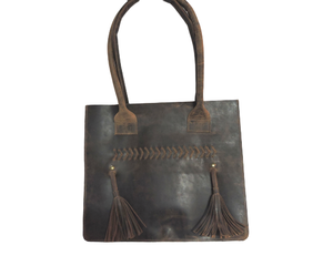 Bolso de mano de diseñador personalizado de Estilo Vintage para mujer de cuero de búfalo genuino de grano completo marrón para uso diario - Product Image 2