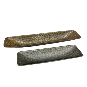 Chồng chéo vòng cung kết cấu platters earthy tone dập nổi kim loại món ăn đồ ăn & phục vụ tấm hình bầu dục khay | tái sử dụng Vanity khay - Product Image 2