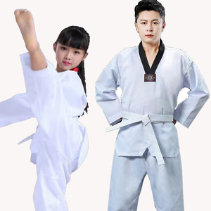 Fábrica al por mayor logotipo personalizado mejor calidad poliéster algodón arte marcial Taekwondo uniforme muestra envío gratis - Product Image 1