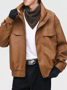 Streatwear Veste de vélo en cuir PU personnalisée pour hommes, coupe ample, taille plus, vestes en cuir non tissé rabattues pour hommes - Product Image 4