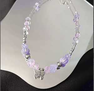 Crystal Purple Jewelry Set, butterfly Pendant, Fairycore <b>Beaded</b> <b>Necklace</b>/ Bracelets, Kpop Style Custom <b>Necklace</b>, Gift for Her - Product Image 2