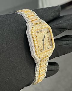 Montres de luxe pour hommes Hip Hop, sportives, résistantes à l'eau, en acier inoxydable avec bracelet en cuir, entièrement serties de diamants, argent/or/or rose - Product Image 2