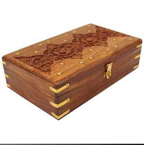 กล่องเครื่องประดับทรงสี่เหลี่ยมแกะสลักทำจากไม้สีน้ำตาลสำหรับงานหัตถกรรมสไตล์งานทำจากทองเหลืองเป็นของขวัญพิเศษ - Product Image 1