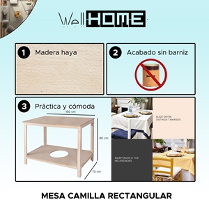 WELL HOME Tavolino da Caffè Rettangolare in Legno Non Verniciato 150x80x75 - Product Image 2