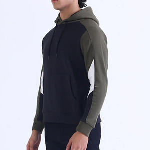 Sweat à capuche d'hiver lourd pour hommes 100% coton polaire sweat découpé Patchwork manches solide à capuche col découpé - Product Image 3