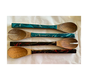 Cuchara de servidor de ensalada de madera de mango y resina y mango de color blanco Herramienta de ensalada más vendida Pieza de servidor de verduras - Product Image 6