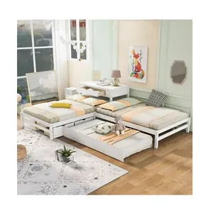 GOODFRIENDSHIP Full And Twin Size L-Shaped Platform Beds With Trundle And Drawer For Kids Teen Adult Best Price