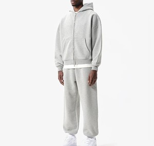 Logo personnalisé lourd 450GSM coton polaire vierge survêtement zippé pantalon de survêtement et sweat à capuche baggy ensemble survêtements pour hommes - Product Image 2