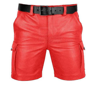 กางเกงขาสั้นหนังแฟชั่นผู้ชายแบบมีซิป - Product Image 1