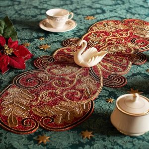 Handmade Wedding <b>Dining</b> <b>Table</b> Decorative <b>Runner</b> Christmas Floral Beaded placemat with Leaves Design for Fancy Occasions - Product Image 3