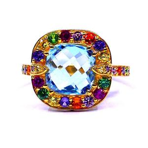 Último anillo de compromiso elegante clásico de Plata de Ley 925, abalorio de piedras preciosas multicolor de Topacio azul para boda y fiesta - Product Image 2