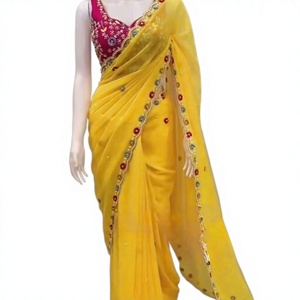 Sari en Georgette Ethnique Indien Bollywood, Style Riche et Tendance, Meilleure Vente, Nouveauté Exclusive pour Soirées, Vêtement Féminin Très Tendance à l'Export - Product Image 1