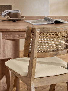 Modern Wooden <b>Chair</b> with Cane Weave and Upholstered Seat - Product Image 5