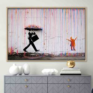 Lienzo Impreso con Graffiti de Banksy - Póster Moderno de Lluvia, 1 Pieza: Marco Dorado - Product Image 1