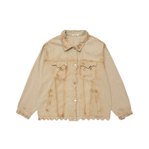 Chaqueta de mezclilla rasgada de gran tamaño personalizable OEM para hombre 100% algodón desgastado lavado en la calle para invierno con logotipo frontal - Product Image 2