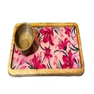 Plateau de lys rose moderne en bois de manguier de qualité assurée Décoration de maison durable écologique de l'Inde Plats et assiettes - Product Image 1