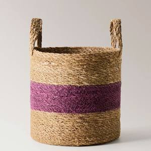 Handwoven Braided Seagrass Storage <b>Basket</b> With Striped Color Pattern Design Handmade Storage For Home Decor - Product Image 1