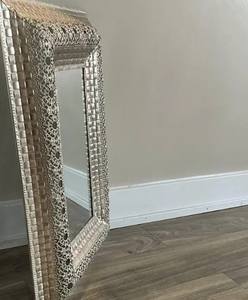 Vintage <b>Ornate</b> Filigree <b>Mirror</b> Moroccan Style <b>Silver</b> Metal Frame - Product Image 4