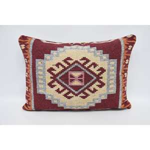 Traditional Style <b>Red</b> <b>Wool</b> Pillow 20x28 Inch with Geometric Vintage Embroidered Patterns Luxury Fluffy Design for Living Room - Product Image 1