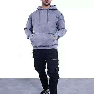 Cropped Boxy Fit Stone Wash Sweat à capuche personnalisé pour hommes Zip Up Vintage Faded Pull Sweat Fabricant de vêtements - Product Image 4
