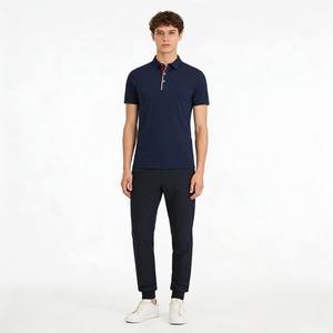 Polo à manches courtes bleu marine DEZE Sports Quality pour homme, col contrasté, tissu respirant, idéal pour le golf, les sports et les occasions décontractées - Product Image 6