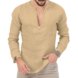 Men's Custom <b>Tshirt</b> With Logo Blank <b>Polyester</b> Long Sleeve V-Neck Shirt Dyed Design - Product Image 6